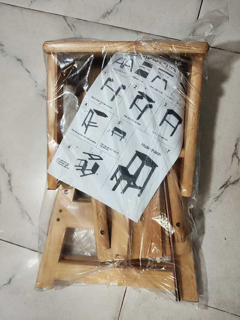 Ghế bậc thang 2 tầng gấp gọn tiện lợi bằng gỗ caosu siêu bền Đức Thành, ghế thang thắp hương, lấy đồ, sửa đồ trên cao dễ dàng, ghế thang gấp gọn bằng gỗ