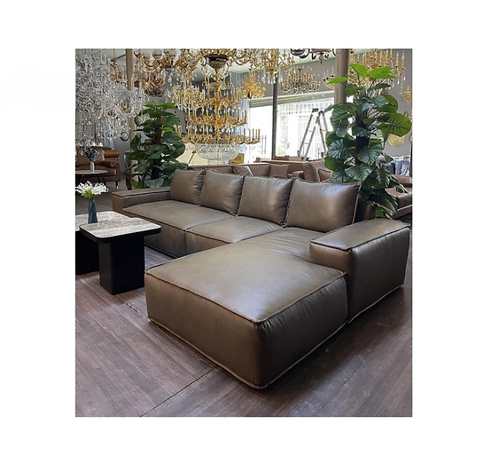 Sofa góc L 100% da bò Italy Tundo màu nâu SFLCT16 3m2 x 1m6 hàng cao cấp chuẩn da bò nhập khẩu Ý