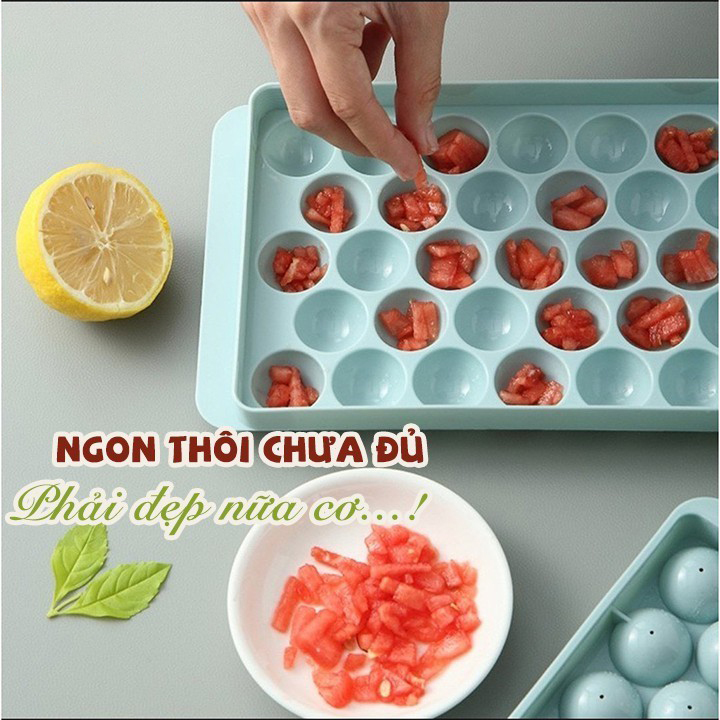 Khay Đá Bi Tròn Tủ Lạnh 33 Viên Có Nắp Đậy Khuôn Làm Thạch Rau Câu Bi Đá Viên Tròn 33 Ô Giao Màu Ngẫu Nhiên