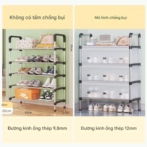 Kệ Giày Inox 5 Tầng Có Vách Ngăn Chắn Bụi, Giá Inox Để Giày Dép 4 - 5 Tầng Có Nắp Đậy, Tủ Giày Thế Hệ Mới - HÀNG CHÍNH HÃNG MINIIN
