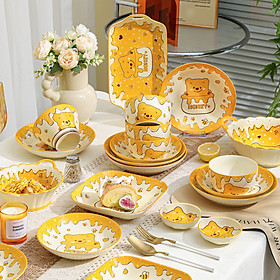 Bán lẻ Bộ Bát Đĩa Thương Hiệu Gosu họa tiết Gấu vàng Honey đáng yêu, chất men sáng bóng