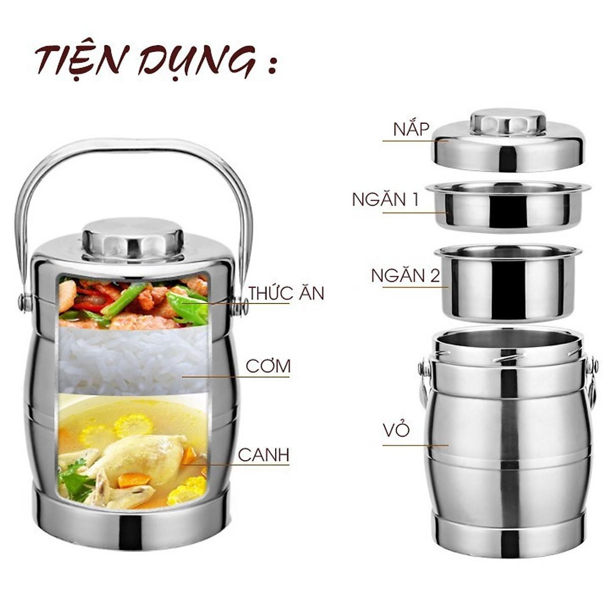 Cặp Lồng Inox 3 Tầng 1.4 - 2 Lít -Cặp Lồng Đựng Cơm Cháo Phở Giữ Nhiệt Cao Cấp - Cà Mên Inox
