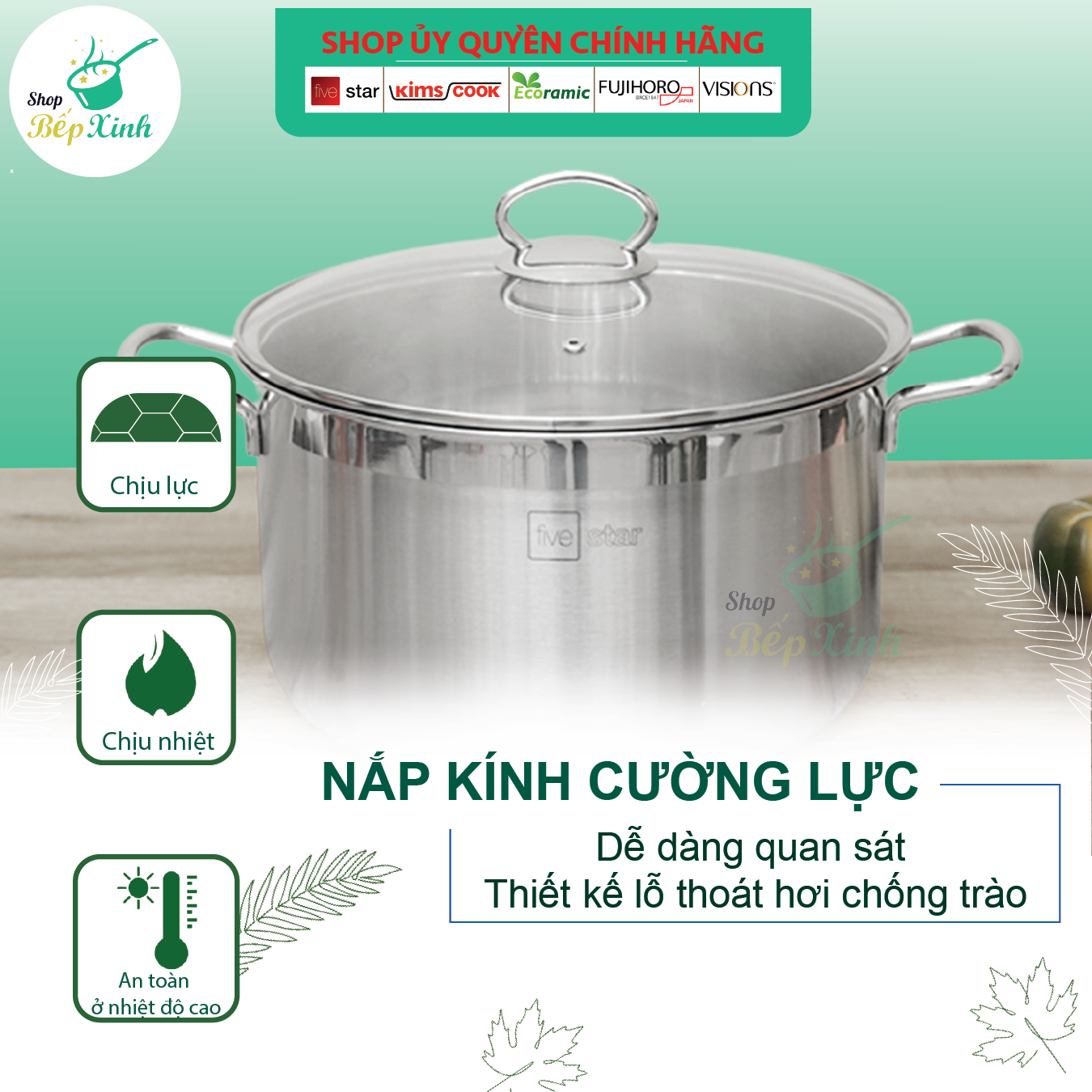 Bộ nồi inox Fivestar 3 đáy từ 18cm và 24cm nắp kính