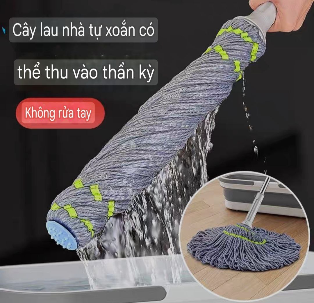 CÂY LAU SỢI VẮT TRỢ LỰC TỰ HÃM THÔNG MINH CÂY LAU MOP SỢI LAU SIÊU THẤM MỀN MẠI VÀ BỀN KHÁNG KHUẨN HÀNG XUẤT KHẨU CAO CẤP - HW007K65QN