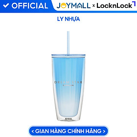 Ly nhựa 2 lớp Lock&Lock màu xanh trắng HAP522BLU 750ml - Hàng chính hãng, có ống hút, có nắp đậy - JoyMall