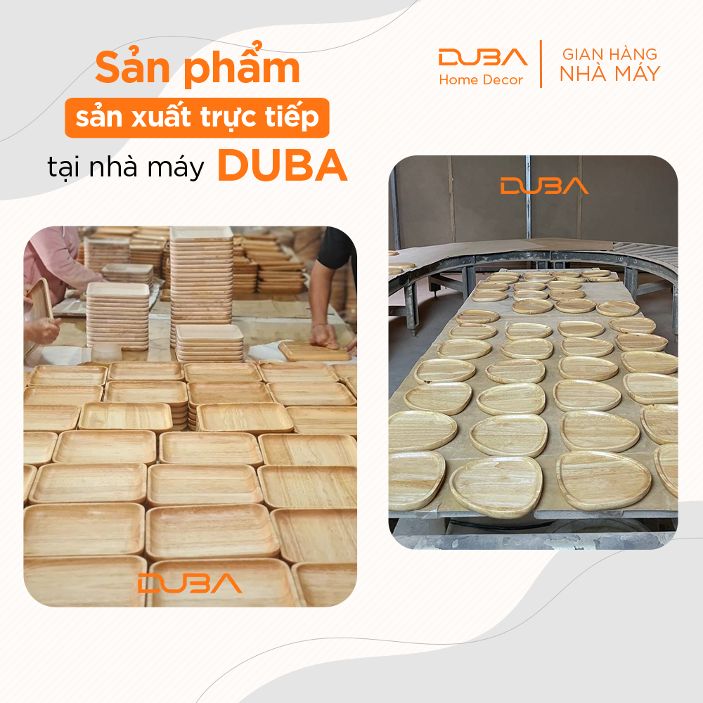 Khay gỗ cao su decor, thớt gỗ trang trí hình tròn có tay cầm màu tự nhiên đạt chuẩn xuất khẩu - DUBA