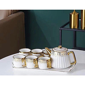 BỘ ẤM CHÉN KÈM KHAY SỨ PHA TRÀ CÀ PHÊ VÂN SỌC HỌA TIẾT MẮT XÍCH