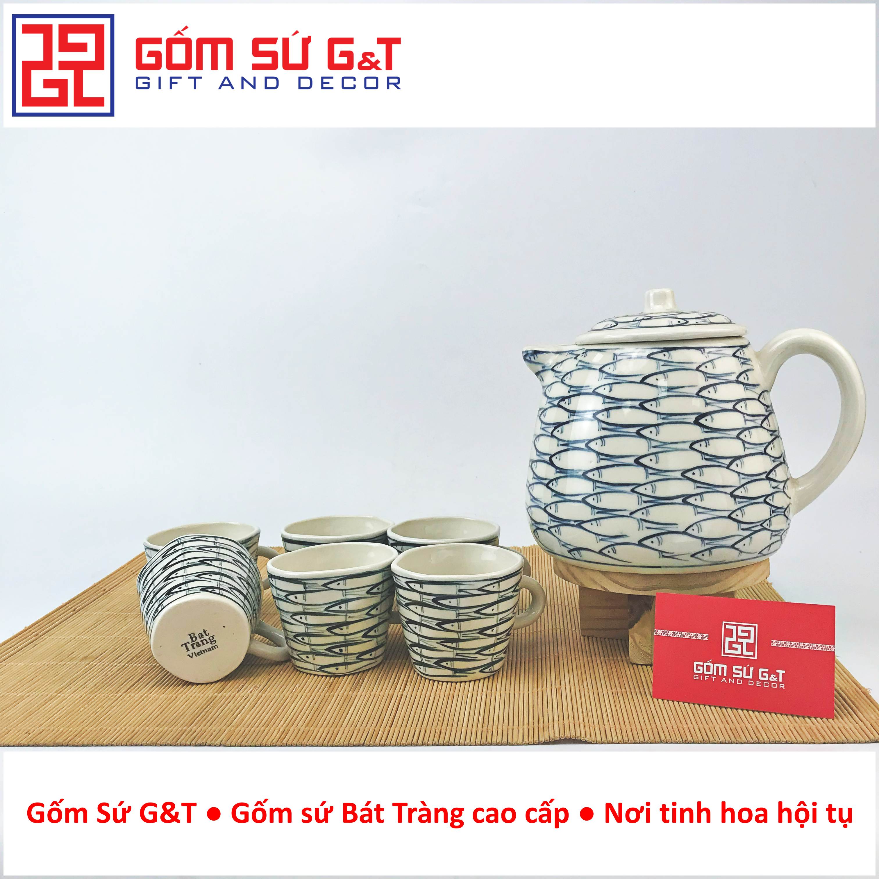 Bộ tích trà vẽ cá đàn Gốm Sứ G&T