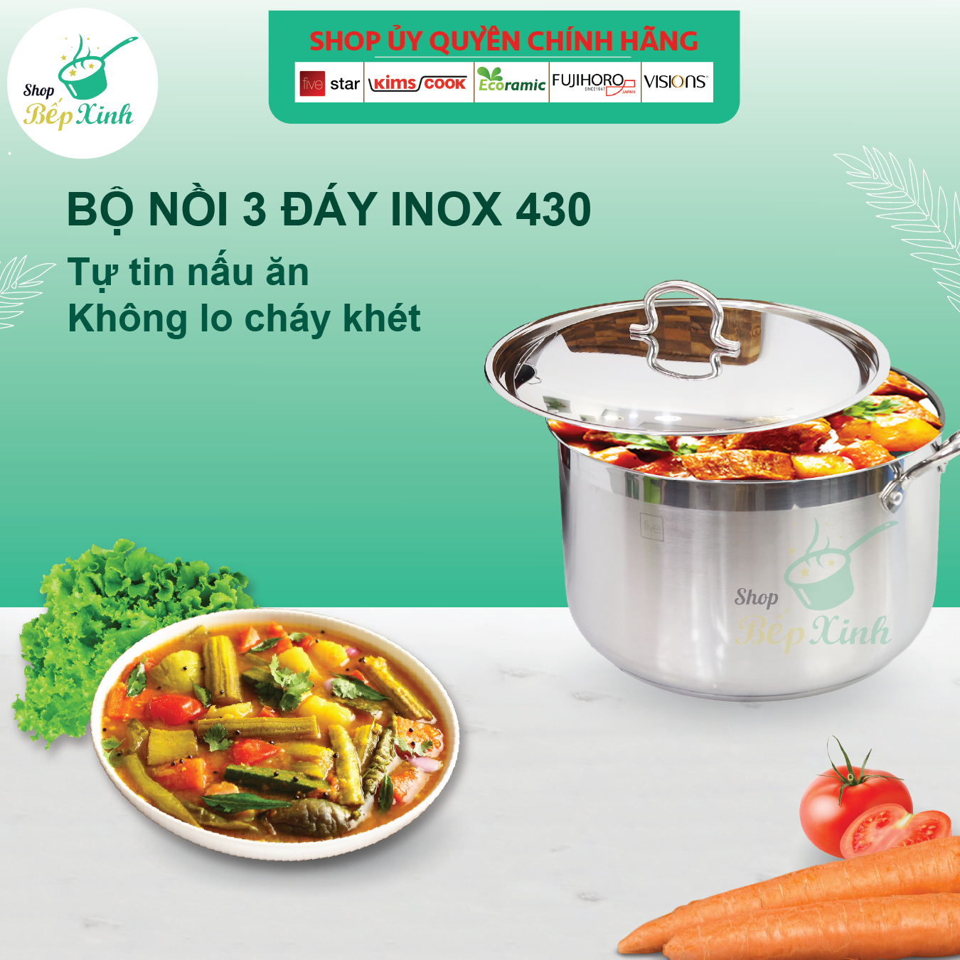 Nồi inox Fivestar 3 đáy nắp inox tặng 5 muỗng inox ( 30cm ) , dùng được bếp từ , hồng ngoại , gas