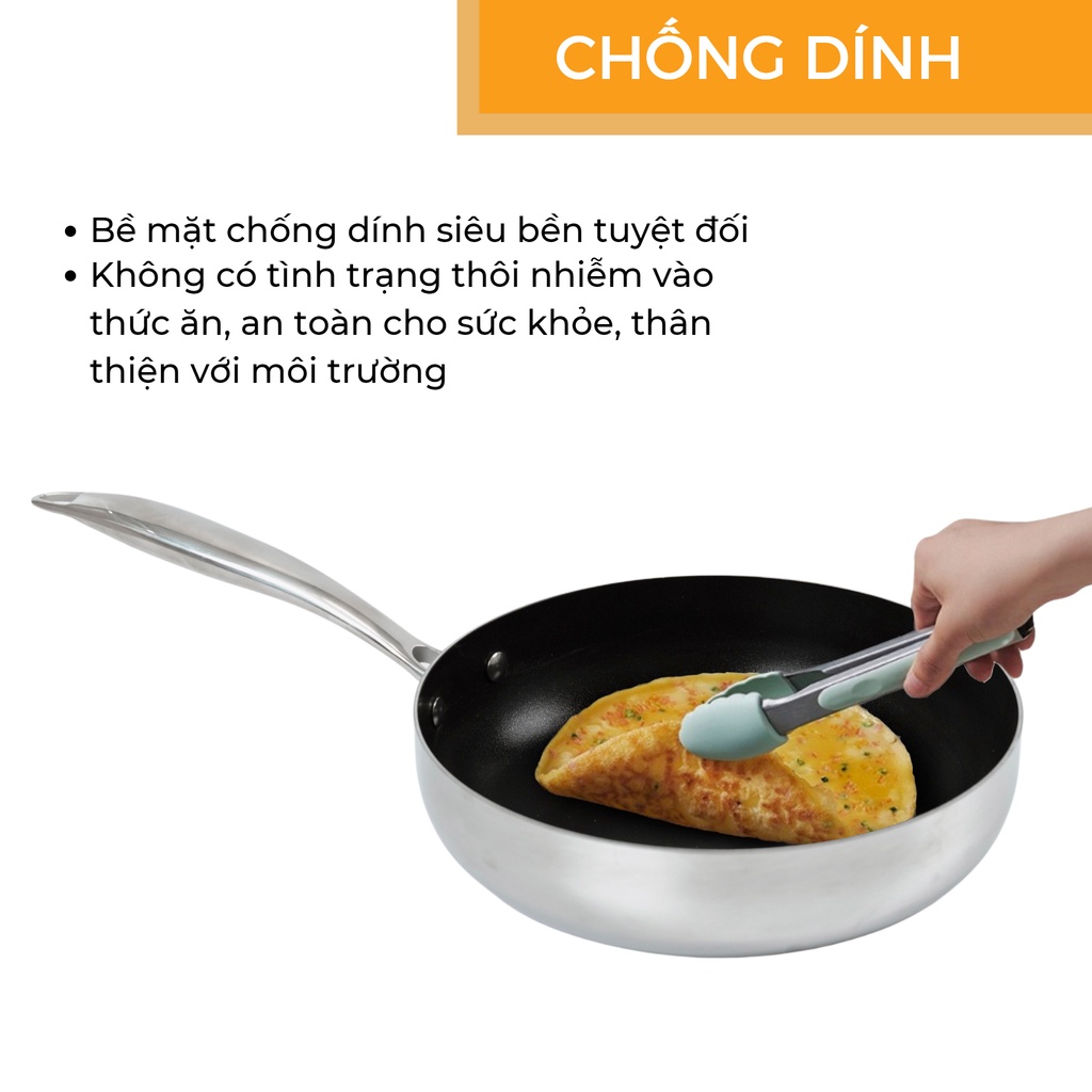Chảo chống dính Inox có từ 3 kích thước 24 26 28cm - thương hiệu Hare - lỗi 1 đổi 1