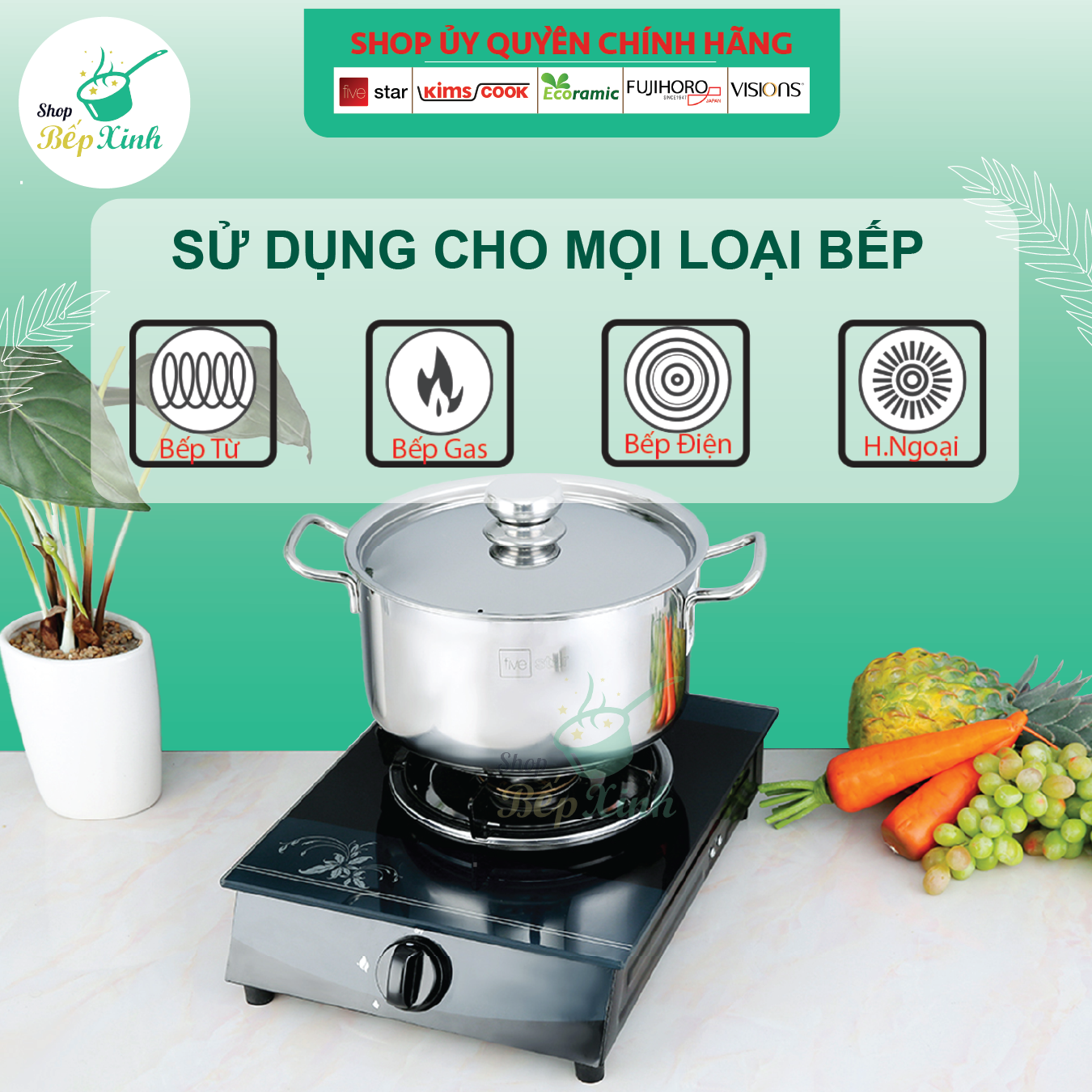 Nồi Luộc Gà Inox 3 Đáy Inox Fivestar , tặng 1 vá canh