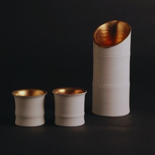Cốc Tre Tráng Men Kinsai Nhật Bản Bộ 5 Chiếc