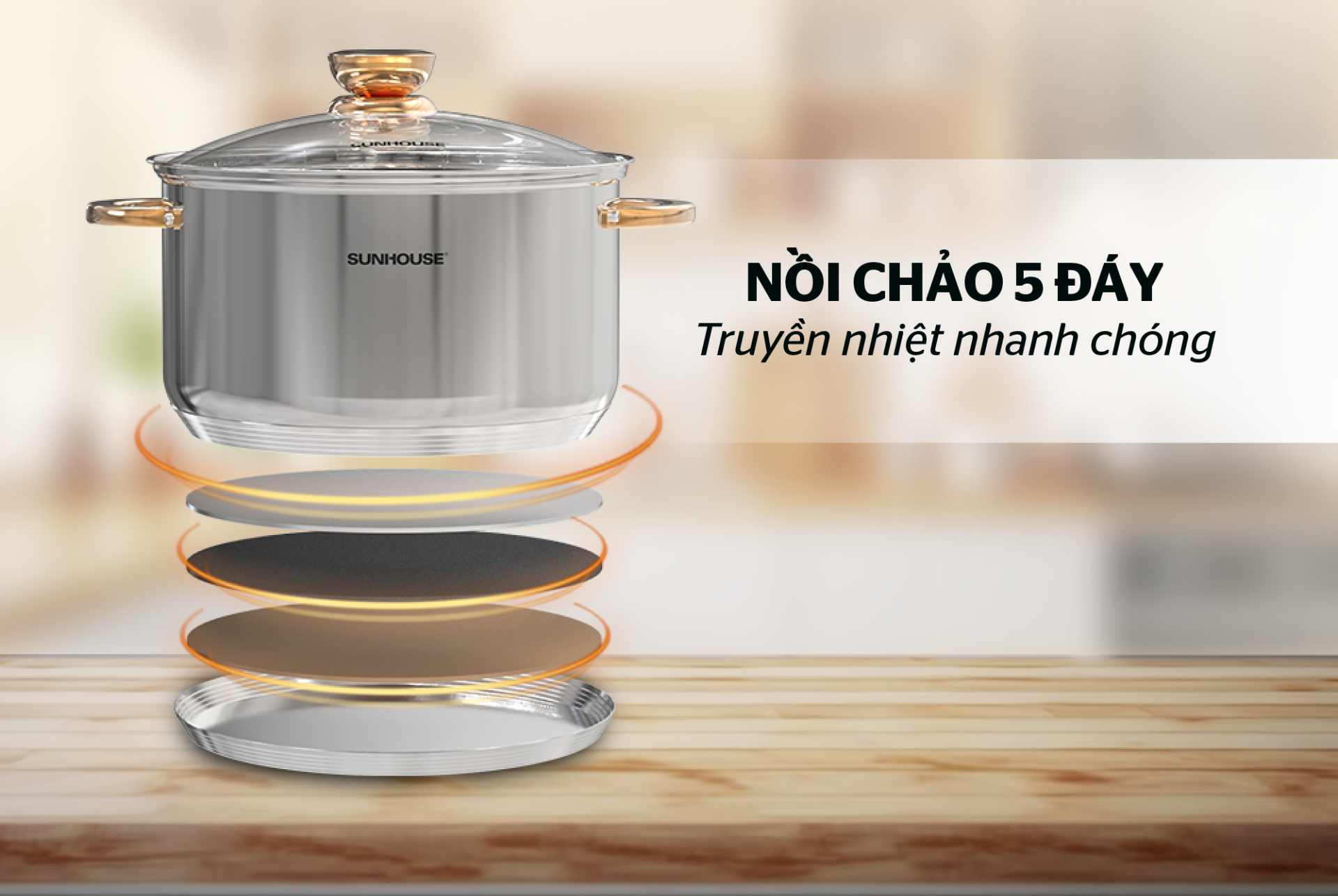 Bộ nồi chảo inox 5 đáy Sunhouse SHG789 - Hàng Chính Hãng