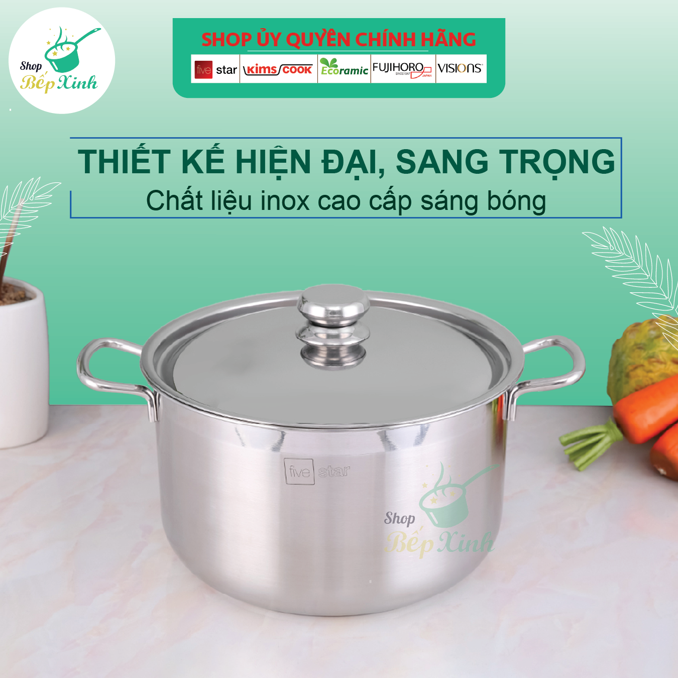 Nồi Luộc Gà Inox 3 Đáy Inox Fivestar , tặng 1 vá canh