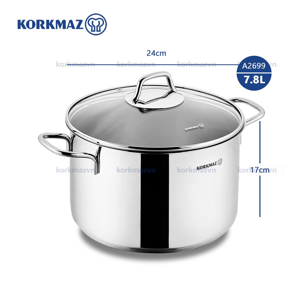 Nồi inox 18/10 thân cao Korkmaz Perla 7.8 lít - 24x17 cm