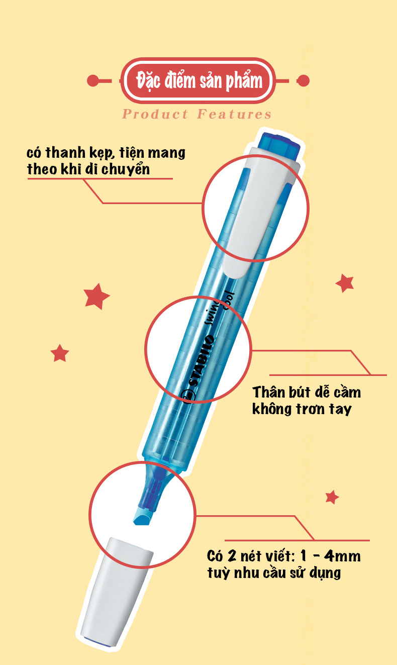 Set bút Dạ quang STABILO swing cool 275 - vàng+hồng (HL275-C2C)