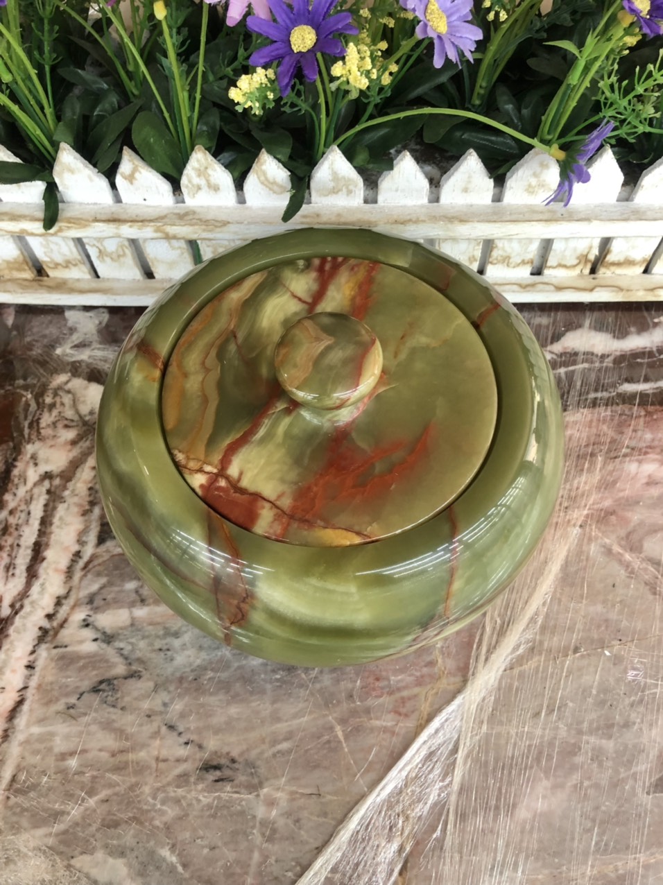 Thố ấm hình quả táo đựng thực phẩm đá ngọc Onyx - Đường kính 16 cm