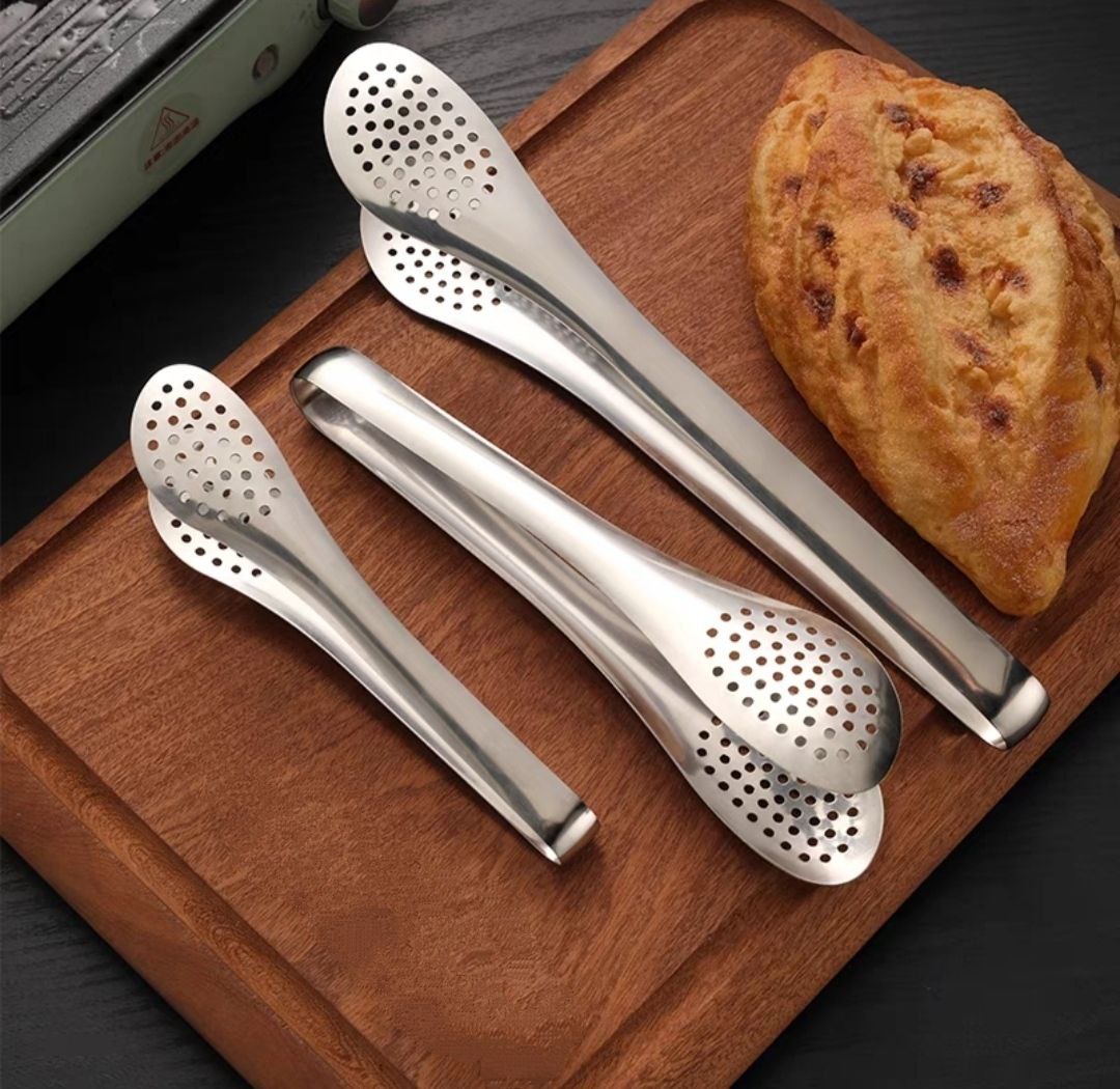 Kẹp gắp thức ăn bằng inox đầu tròn có nhiều lỗ ráo mỡ - nhiều cỡ 18cm - 23cm - 28cm