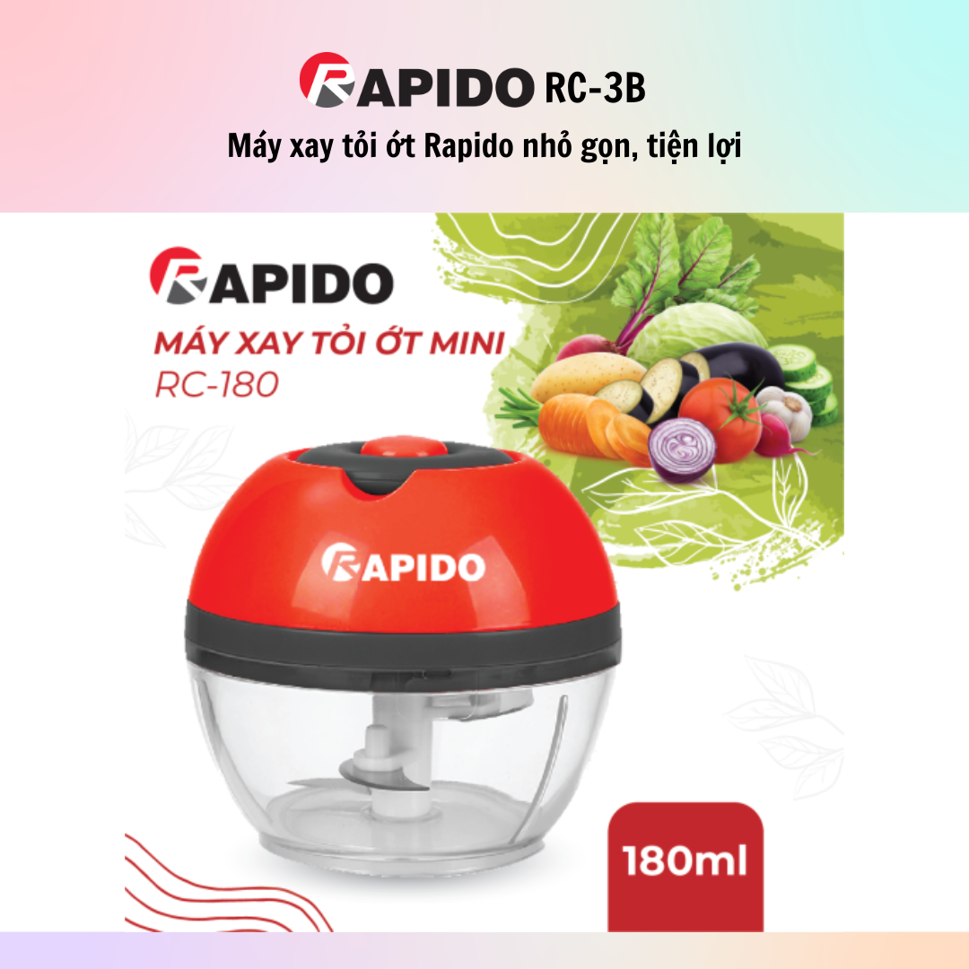 Máy xay tỏi ớt mini đa năng Rapido RC-3B/RC-2B 3 Lưỡi, 2 Lưỡi, chất liệu thép không gỉ, an toàn 180ml - Hàng chính hãng