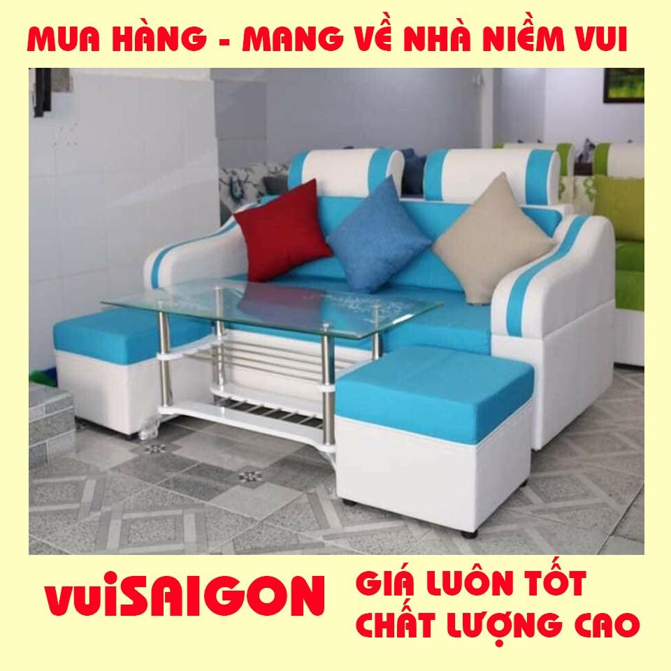 Ghế Sô Pha nệm mút bền đẹp hiện đại phù hợp mọi gia đình/ tặng kèm 1 bàn kính và 2 ghế đôn xinh xắn