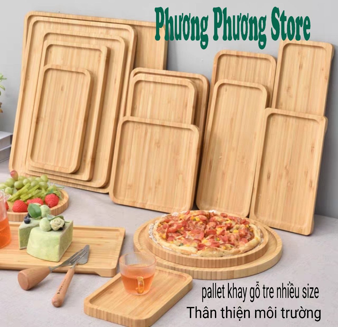Khay gỗ tre tự nhiên chữ nhật nhiều cỡ size