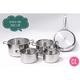 Bộ nồi BEHOME Inox 3 lớp - 5 món Vung kính
