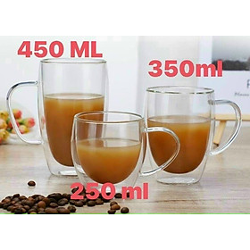 Cốc 2 lớp quai vuông, cốc cafe, ly sinh tố - Thủy tinh chịu nhiệt