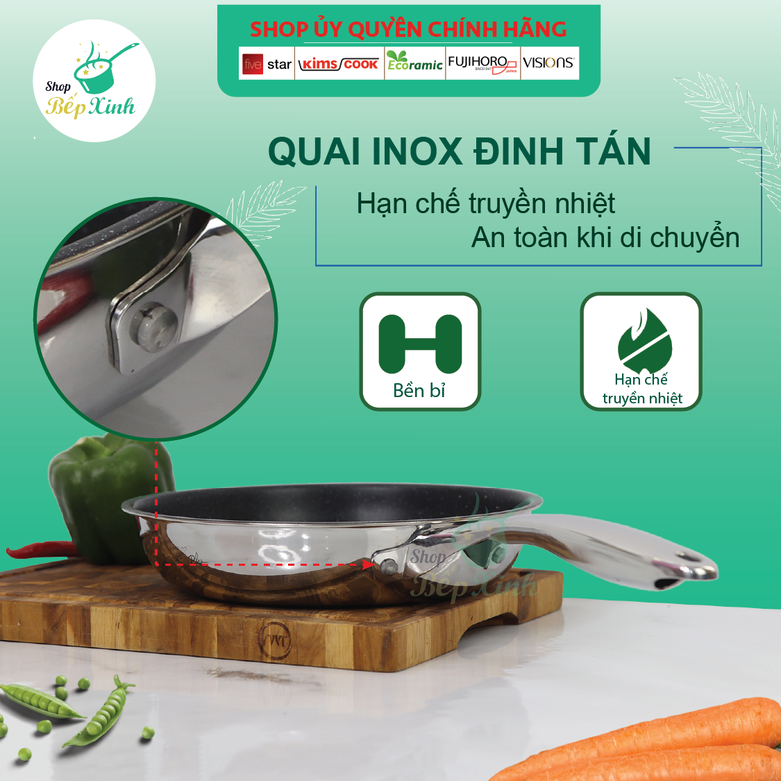 Chảo chống dính vân đá 3 lớp đáy liền inox 304 Fivestar - tặng 5 muỗng ăn
