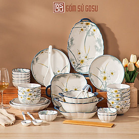 Bán Lẻ Bát Đĩa Hoa Thuỷ Tinh Viền Xanh Thương Hiệu Gosu, Sử Dụng Được Cho Lò Vi Sóng, Máy Rửa Bát