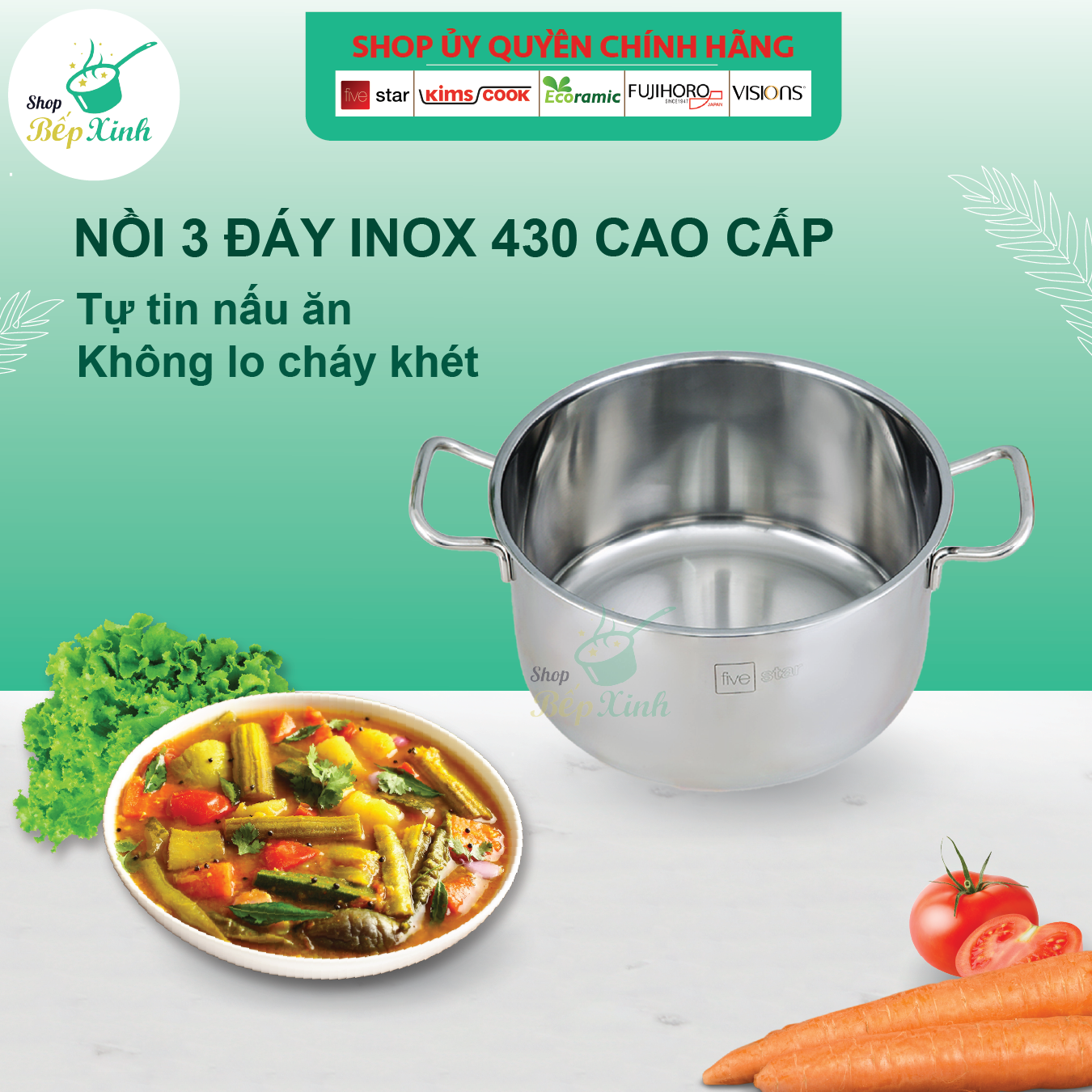 Nồi Luộc Gà Inox 3 Đáy Inox Fivestar , tặng 1 vá canh