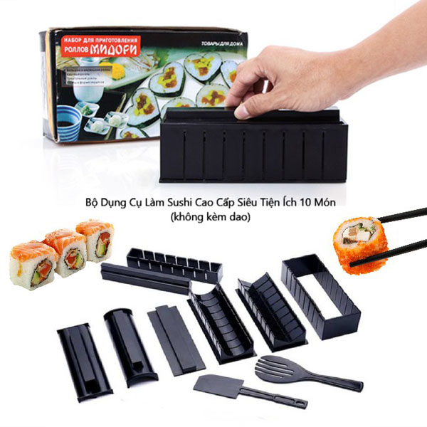Bộ Dụng Cụ Làm Sushi 10 Món Khuôn Làm Cơm Cuộn