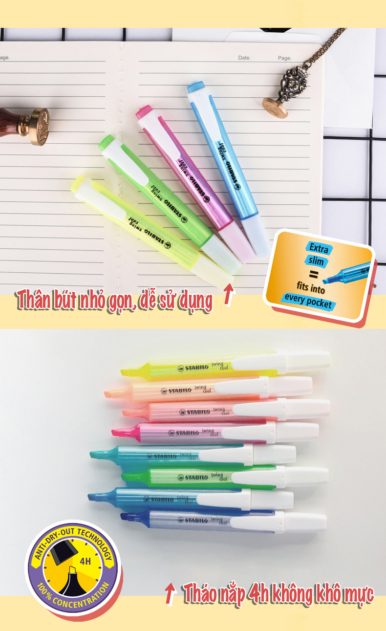 Set bút Dạ quang STABILO swing cool 275 - vàng+hồng (HL275-C2C)