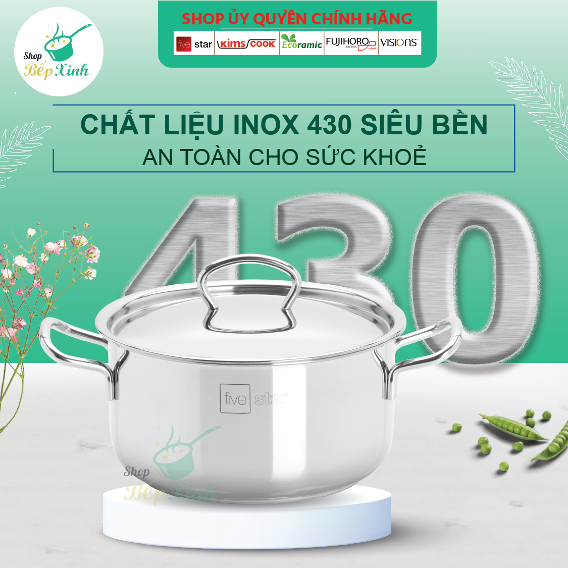 Bộ 2 nồi và 1 chảo chống dính 3 đáy từ inox 430 FiveStar Standard nắp inox tặng 5 muỗng