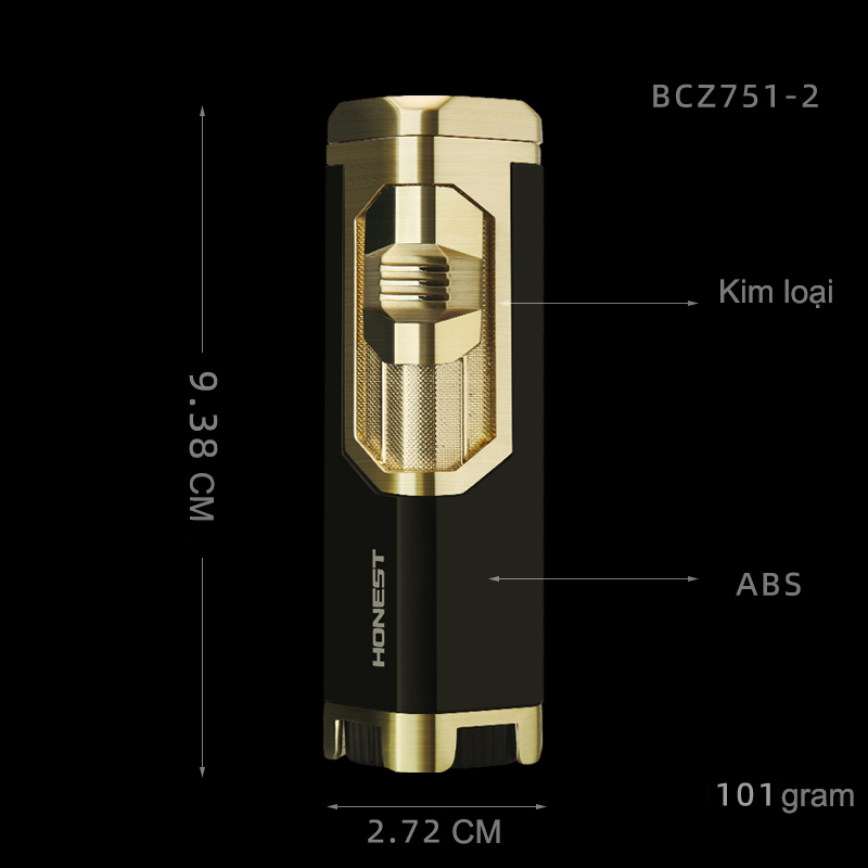 Vỏ Hột Quẹt Bật Lửa Gas Honest BCZ-751 Khò 4 Tia Cực Mạnh - Nhiều Màu