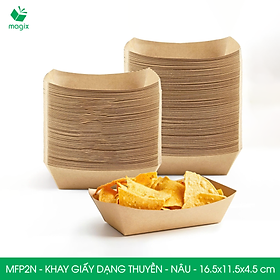 MFP2N - 16.5x11.5x4.5 cm - 50 khay giấy dáng thuyền đựng thức ăn, khay giấy đựng món tráng miệng
