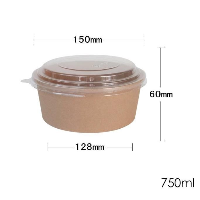 Combo 50 bộ Hộp giấy Tô giấy kraft 750ml & 1000ml kèm nắp PET