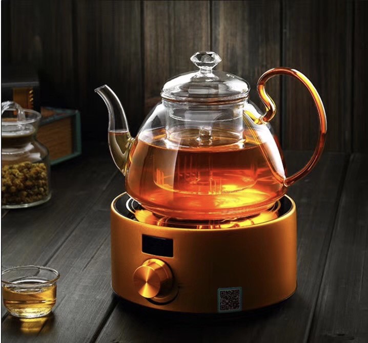 Ấm trà thủy tinh quai vàng cao cấp - 1100ml - ANTH483