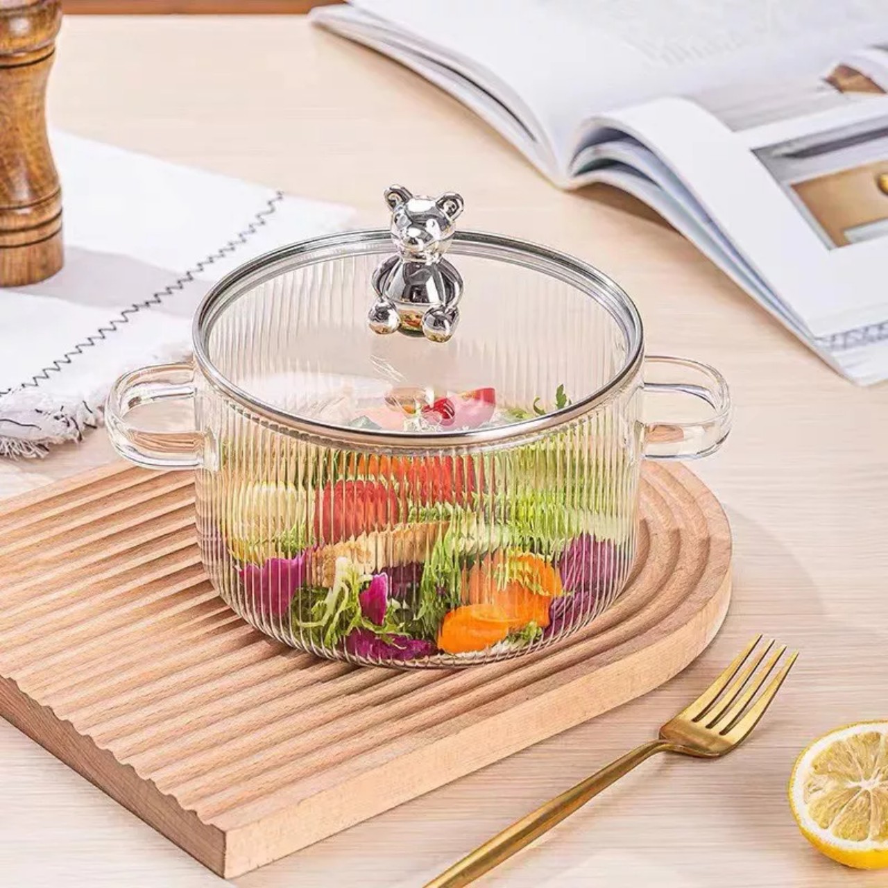 Nồi Thủy Tinh Chịu Lực Cao Cấp Dung Tích 1,7L Siêu Chịu Nhiệt, Nồi Nấu Ăn Sang Trọng Có Núm Gấu Bear Siêu Xinh - HÀNG CHÍNH HÃNG MINIIN