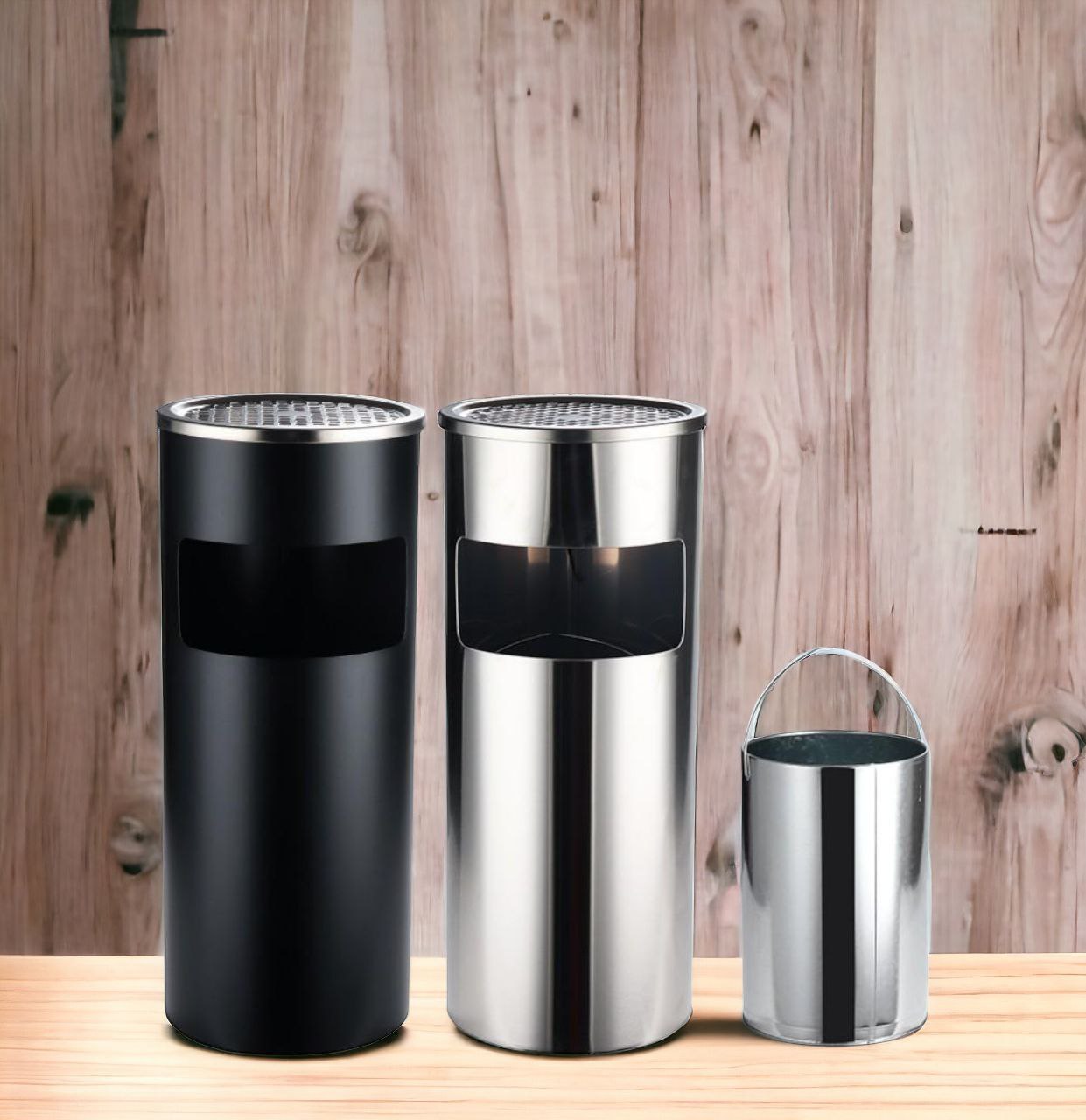 Thùng rác inox tròn, thùng rác inox gạt tàn tròn A - 035 cao cấp