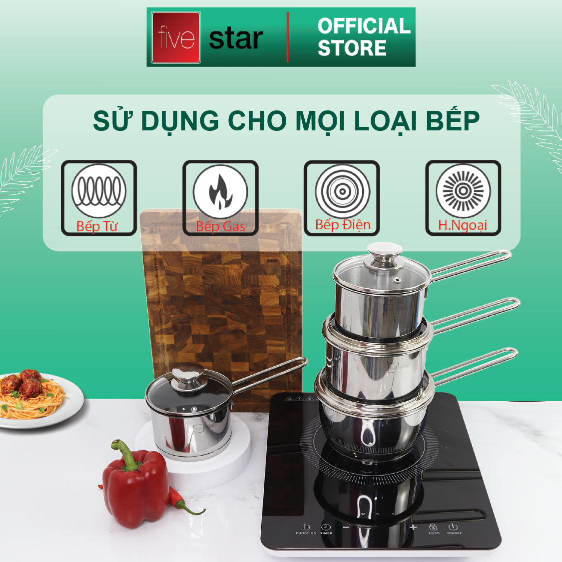 Quánh 3 đáy inox 430 Standard nắp kính bếp từ FSQ14001 (14cm)
