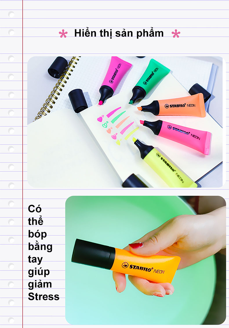 Set bút dạ quang STABILO NEON 72 - Bộ 5 bút