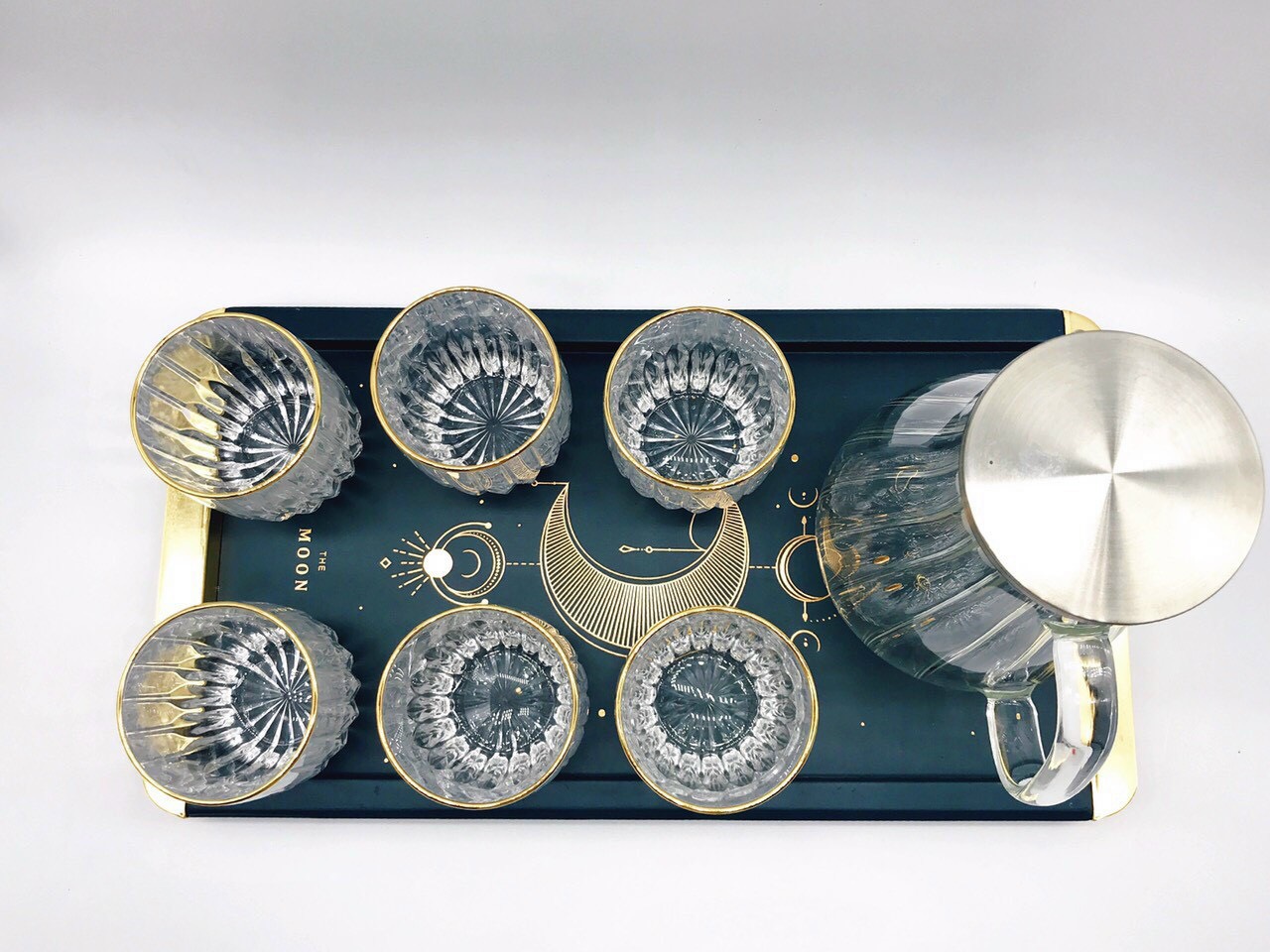 Bộ bình đựng nước kèm 6 ly thủy tinh cao cấp chịu nhiệt ( 1 bình + 6 cốc không bao gồm khay )- VD44
