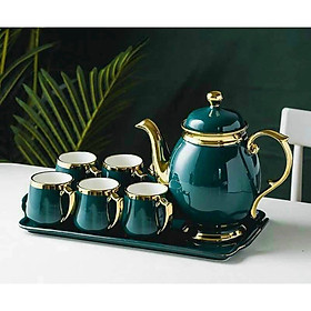 BỘ ẤM CHÉN SỨ XANH KÈM