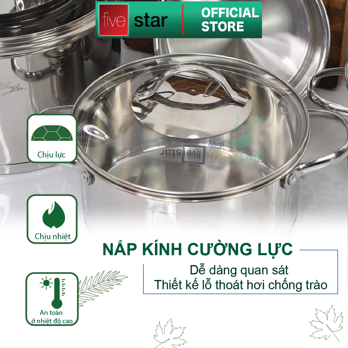 Bộ 5 Nồi 3 Đáy Inox 304 Kiểu Sillic Fivestar FS10CG2