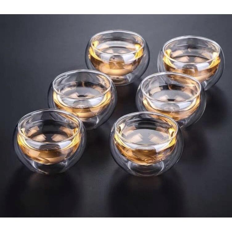 Bộ ấm chén thủy tinh tay gỗ cao pha trà 900ml kèm khay gỗ ( KHay giao ngẫu nhiên )