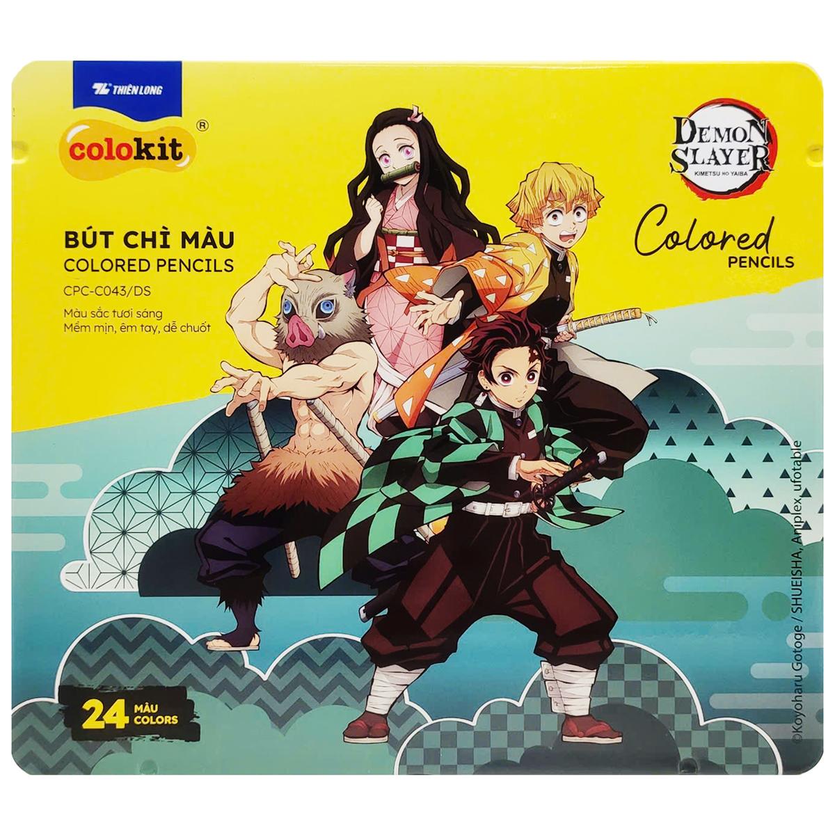 Hộp 24 Bút Chì Màu Thanh Gươm Diệt Quỷ - Colokit CPC-C043/DS - Hộp Thiếc