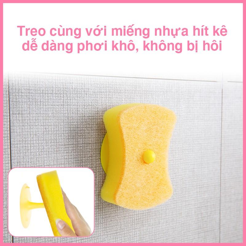 Miếng Bọt Biển Rửa Chén MyJae 2 Mặt, Mút Xốp Rửa Bát Đa Năng Kèm Miếng Nhựa Hít Kê 11.3cm x 7.8cm x 3cm (2 Miếng/Gói)