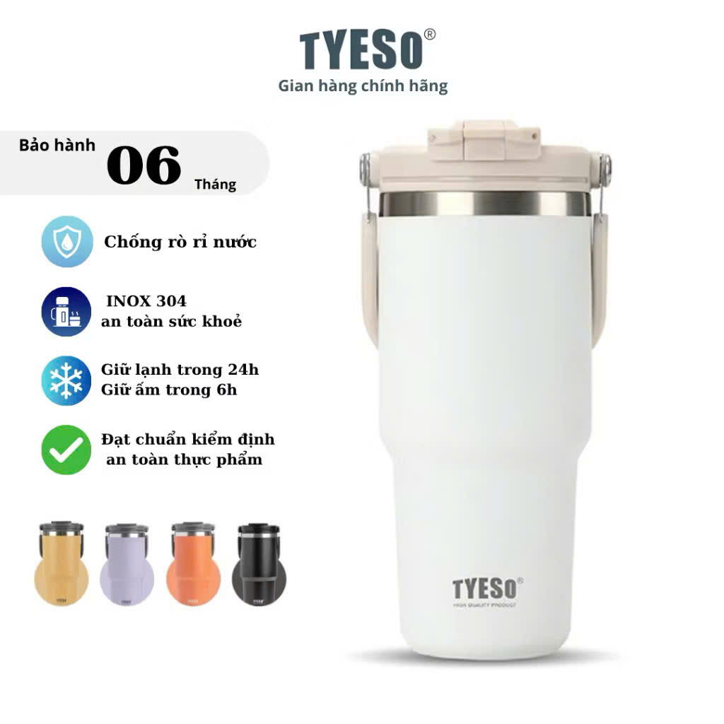 Cốc giữ nhiệt TYESO TS-8827 750ml tay cầm công thái học Chống tràn & Giữ nhiệt 12 tiếng