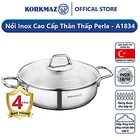 Nồi inox 18/10 thân thấp Korkmaz Perla 3.6 lít - 26x7 cm