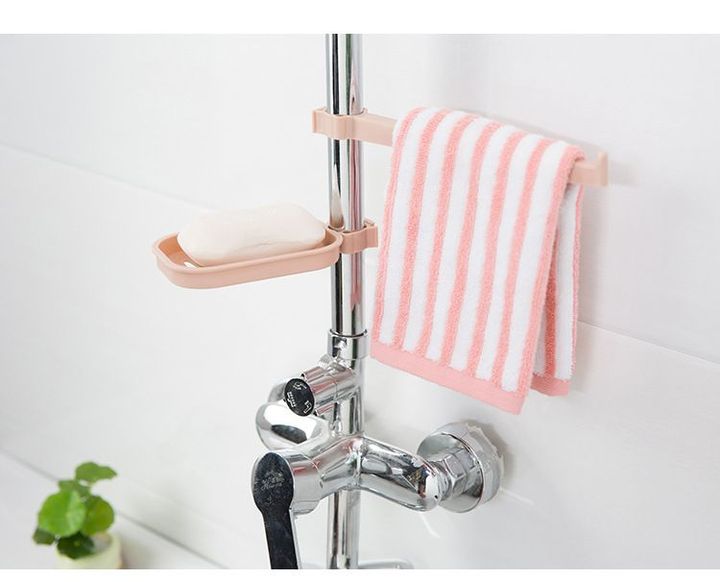 Khay gắn vòi nước bồn rửa chén 2 tầng, giá nhựa treo đầu vòi lavabo, nhà tắm, chậu rửa bát, toilet để đồ đa năng ráo nước mút bọt biển, bông tắm